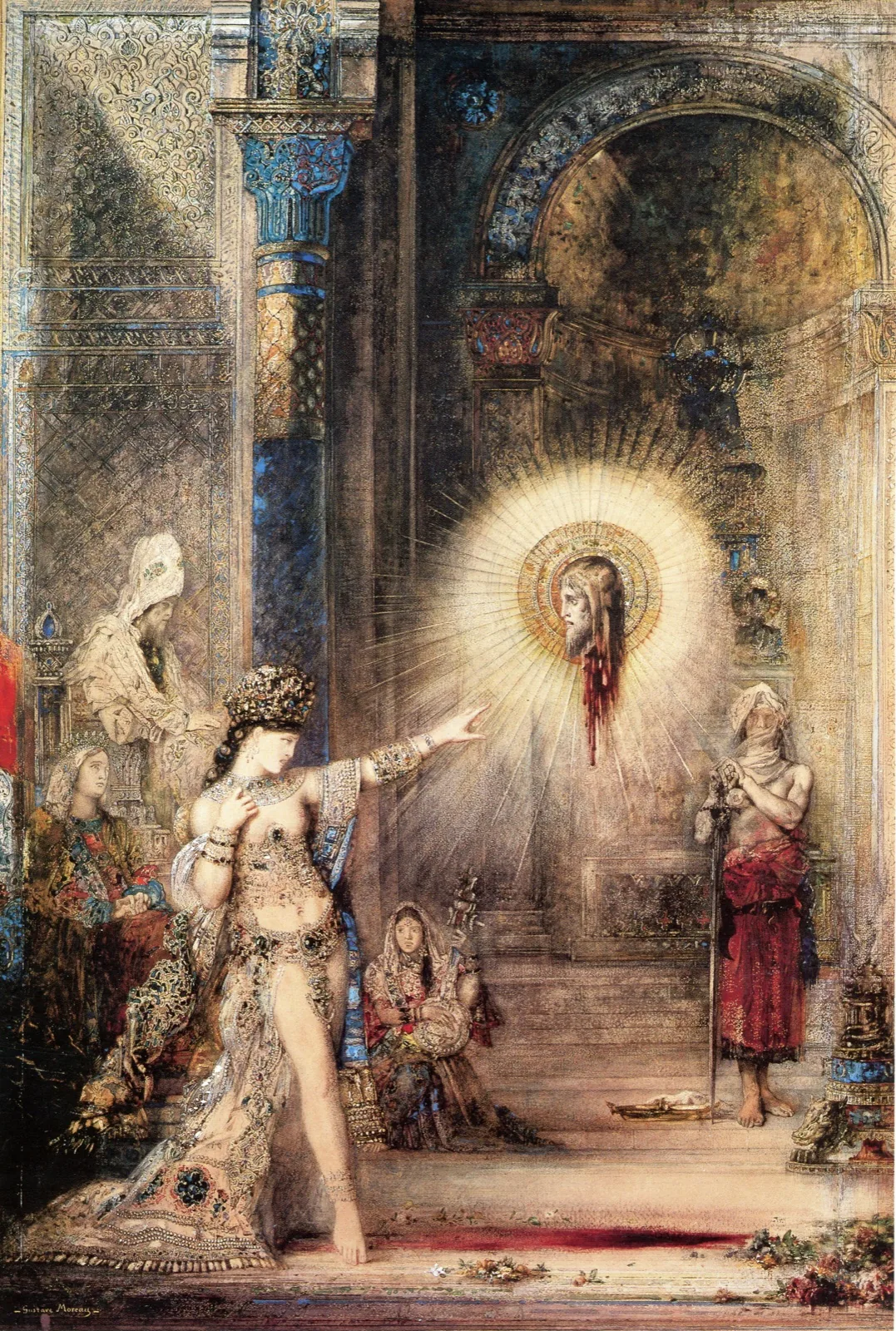 Gustave Moreau, The Apparition: Salome pointing at the floating head of John the Baptist.